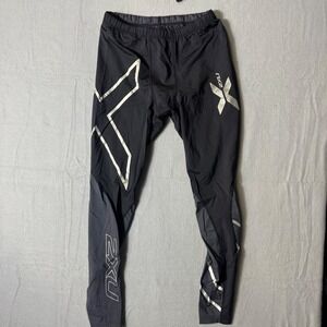 2XU Mens Compression Tights Black Grey Reflective Training Leggings Large